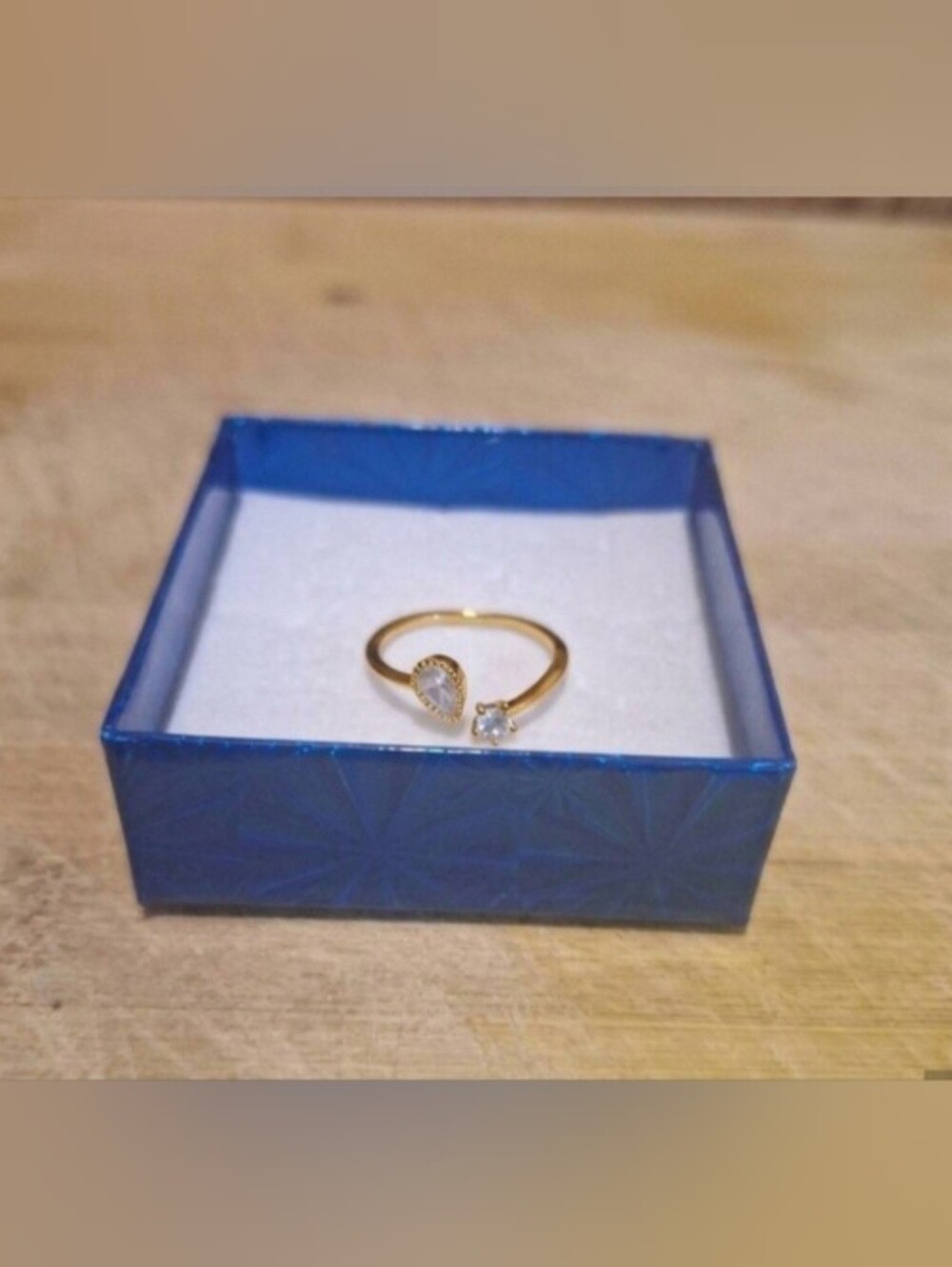 Gold Open Band Ring with Pear and Round Clear Stones - Gold